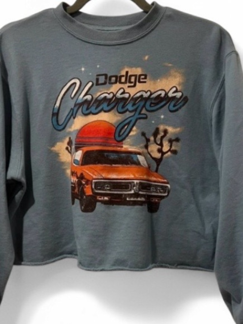 Dodge Charger Graphic Crewneck Sweatshirt - Dusty Blue with Orange Car